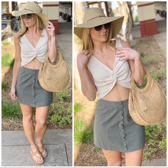 Olive Button Down Cotton Scallop Skirt - Picture 4 of 4